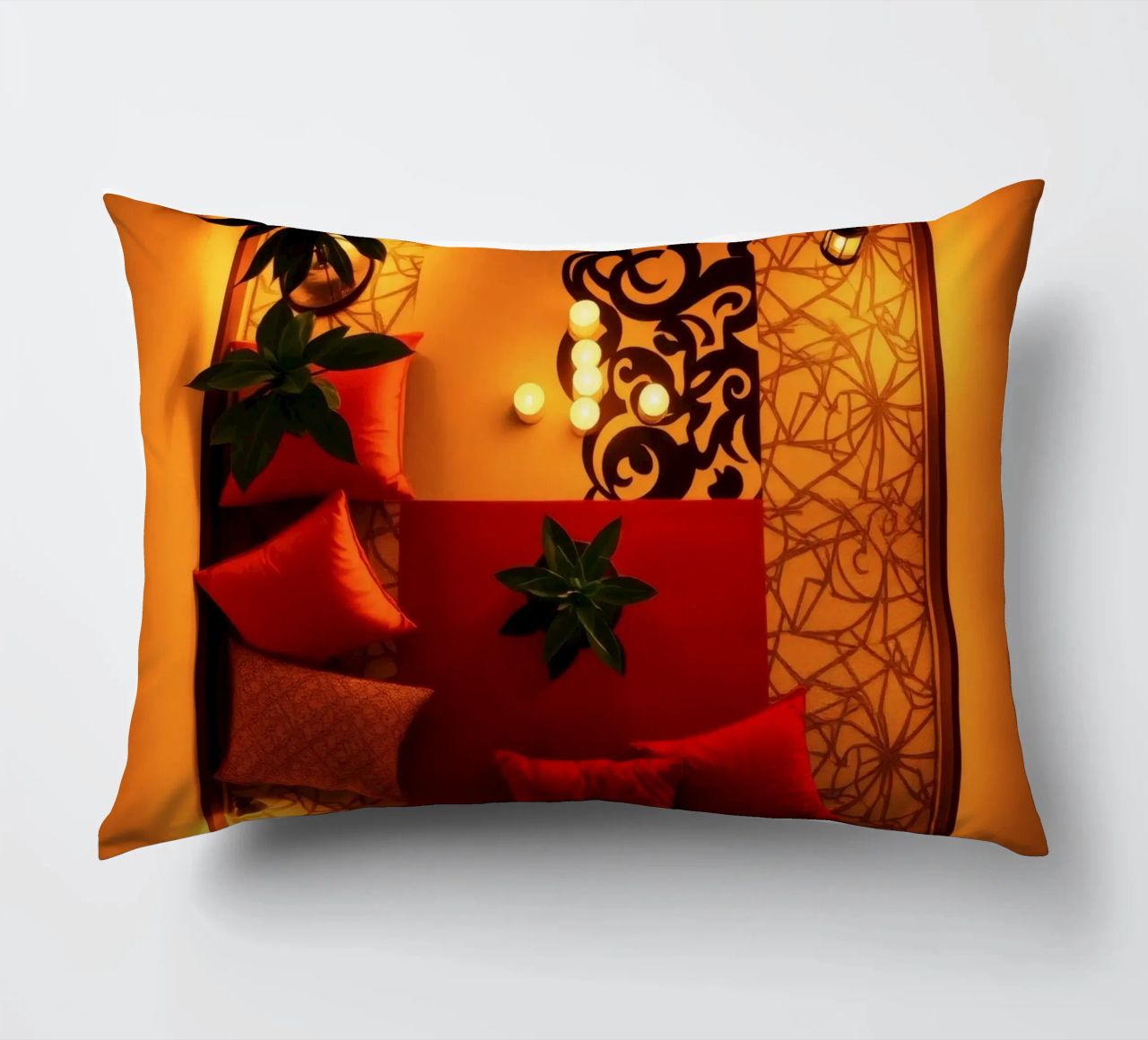 caldo Accogliente salotto interno con cuscini decorativi e piante cuscino da DesignDoodle