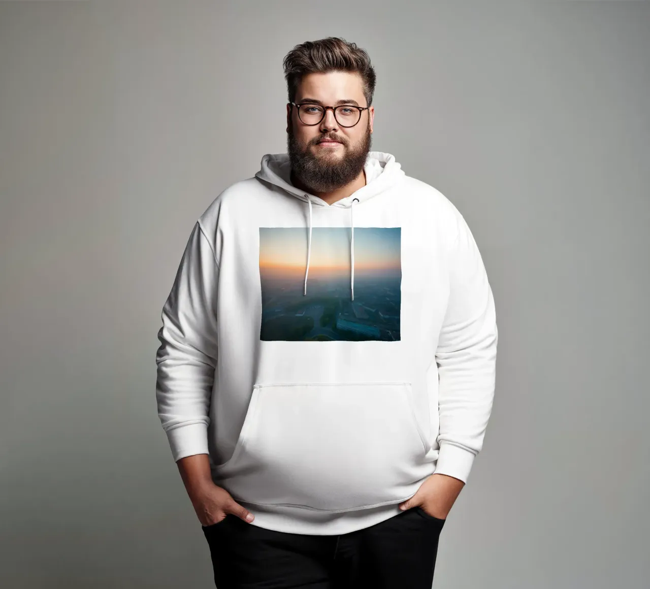 Un'alba nebbiosa su un paesaggio urbano dai tenui colori pastello felpa con cappuccio da DesignDoodle