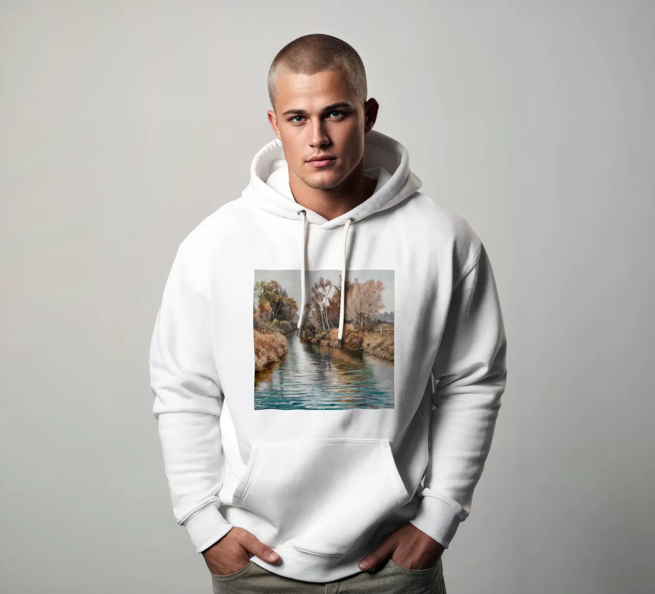 Meandering Autumn Creek felpa con cappuccio da Obisidian Brush