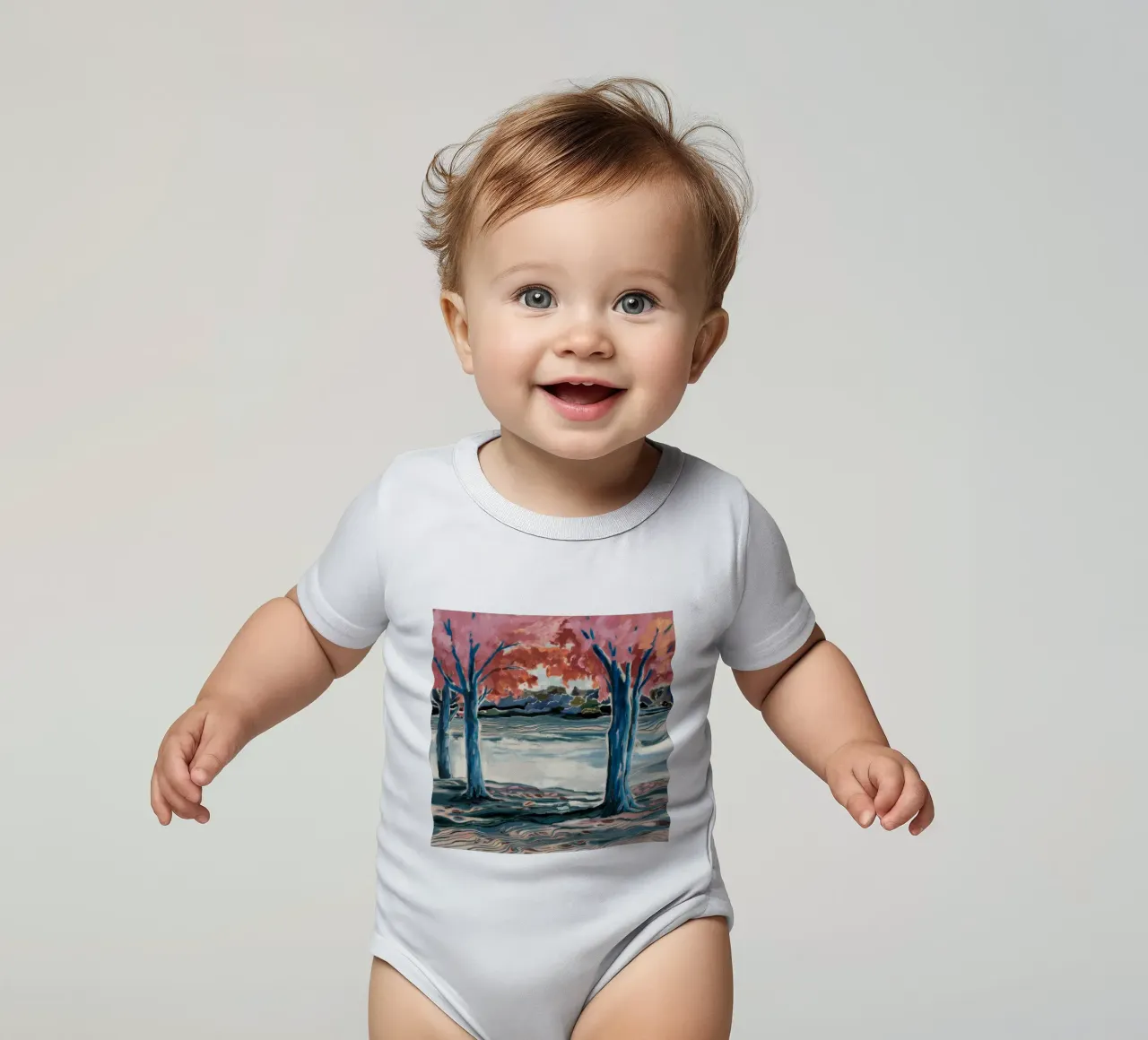 Blauer Baum Umarmung Kurzarm Babybody von Obisidian Brush