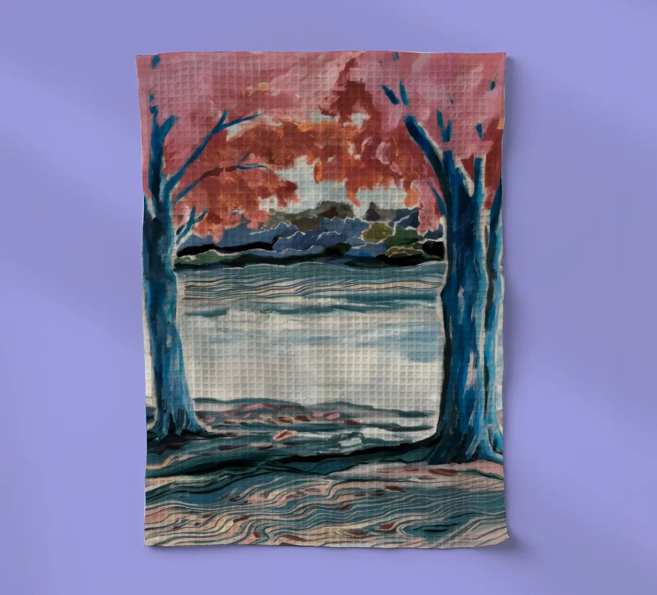 Blauer Baum Umarmung Geschirrtuch von Obisidian Brush
