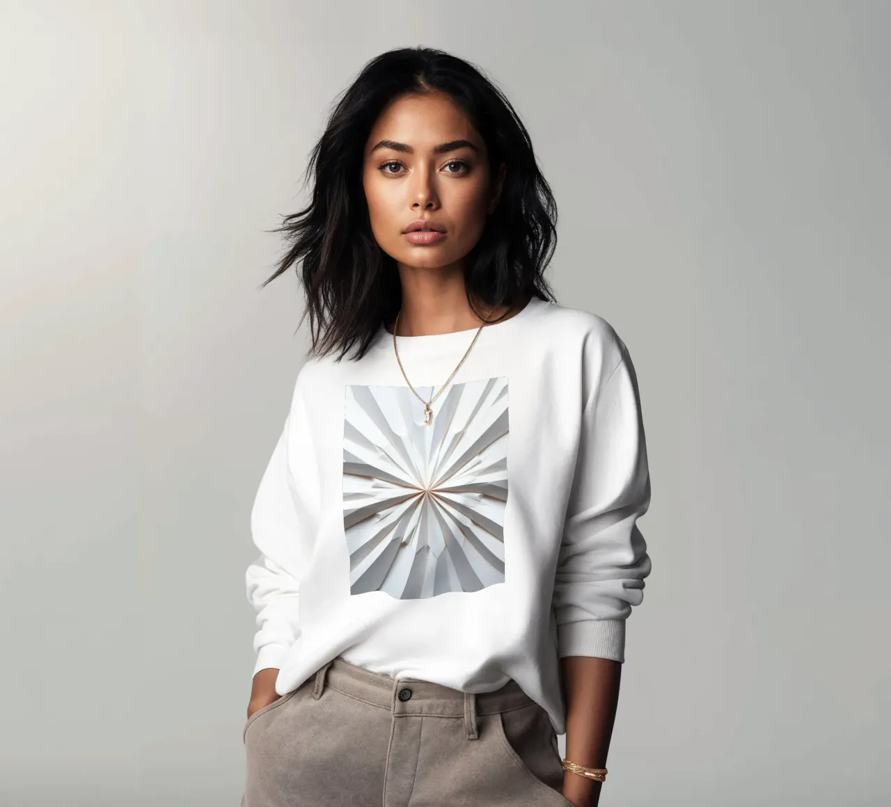 wit papieren ontwerp dat uitstraalt vanuit het midden sweatshirt van DesignDoodle