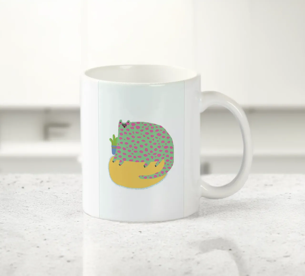 Purple & Green Cat Keramik Tasse von Lora O'Callaghan