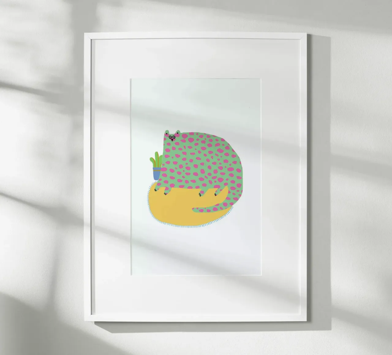 Purple & Green Cat poster con telaio in plastica da Lora O'Callaghan