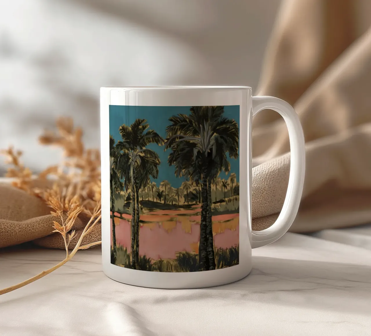 Campo di palme al crepuscolo tazza in ceramica da Obisidian Brush