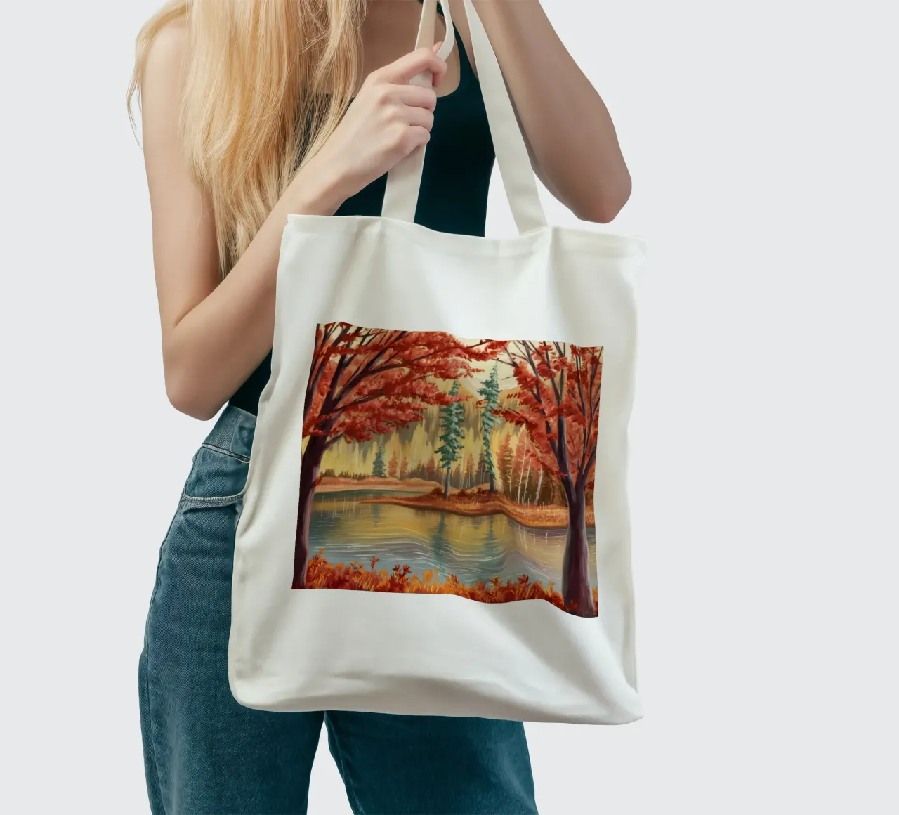 Riflessione autunnale Calma borsa in juta da Obisidian Brush