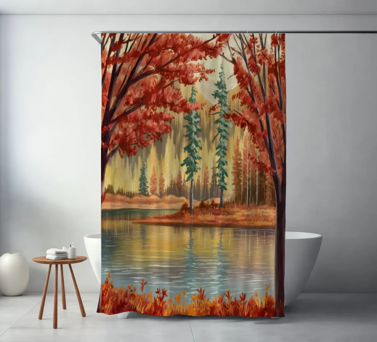 Riflessione autunnale Calma tenda da doccia da Obisidian Brush