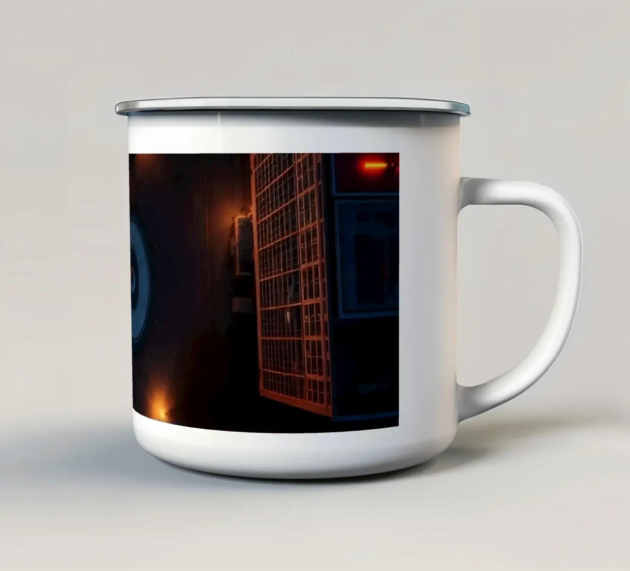 Piazza della città illuminata di notte dai lampioni tazza in smalto da DesignDoodle