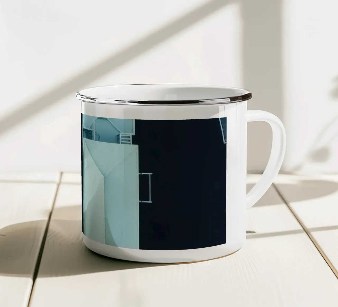 Unique aerial view of pastel-colored buildings with trees enamel mug by DesignDoodle