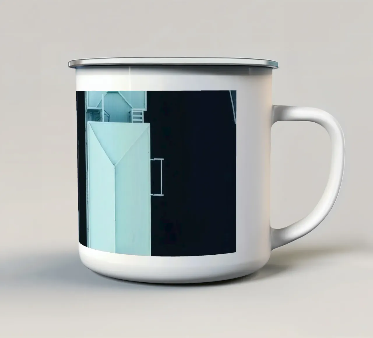 Unique aerial view of pastel-colored buildings with trees enamel mug by DesignDoodle