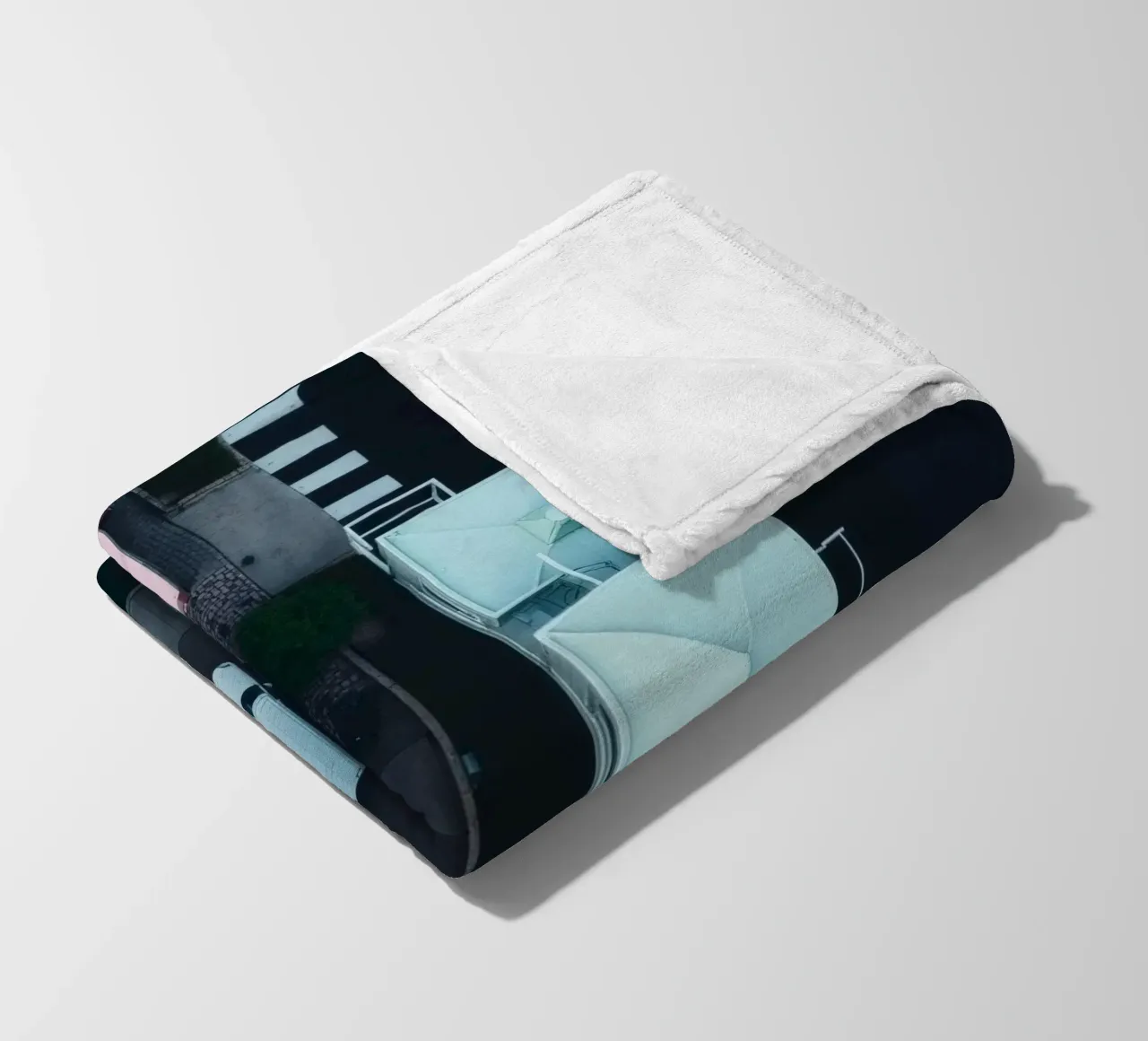 Unique aerial view of pastel-colored buildings with trees fleece blanket by DesignDoodle