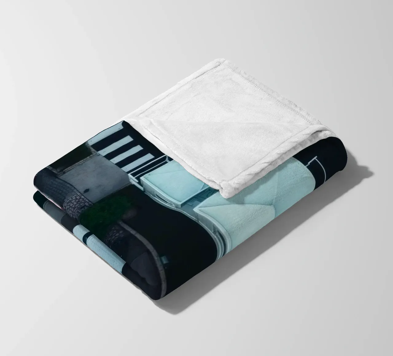 Unique aerial view of pastel-colored buildings with trees fleece blanket by DesignDoodle