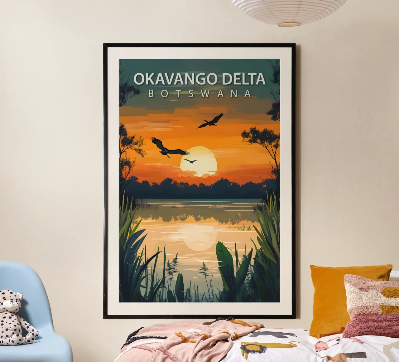 Delta dell'Okavango, Botswana poster con telaio in legno da Wanderlust Vibes