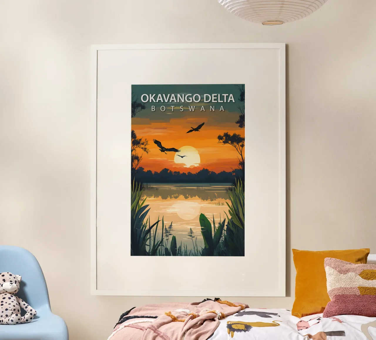 Delta dell'Okavango, Botswana poster con telaio in legno da Wanderlust Vibes