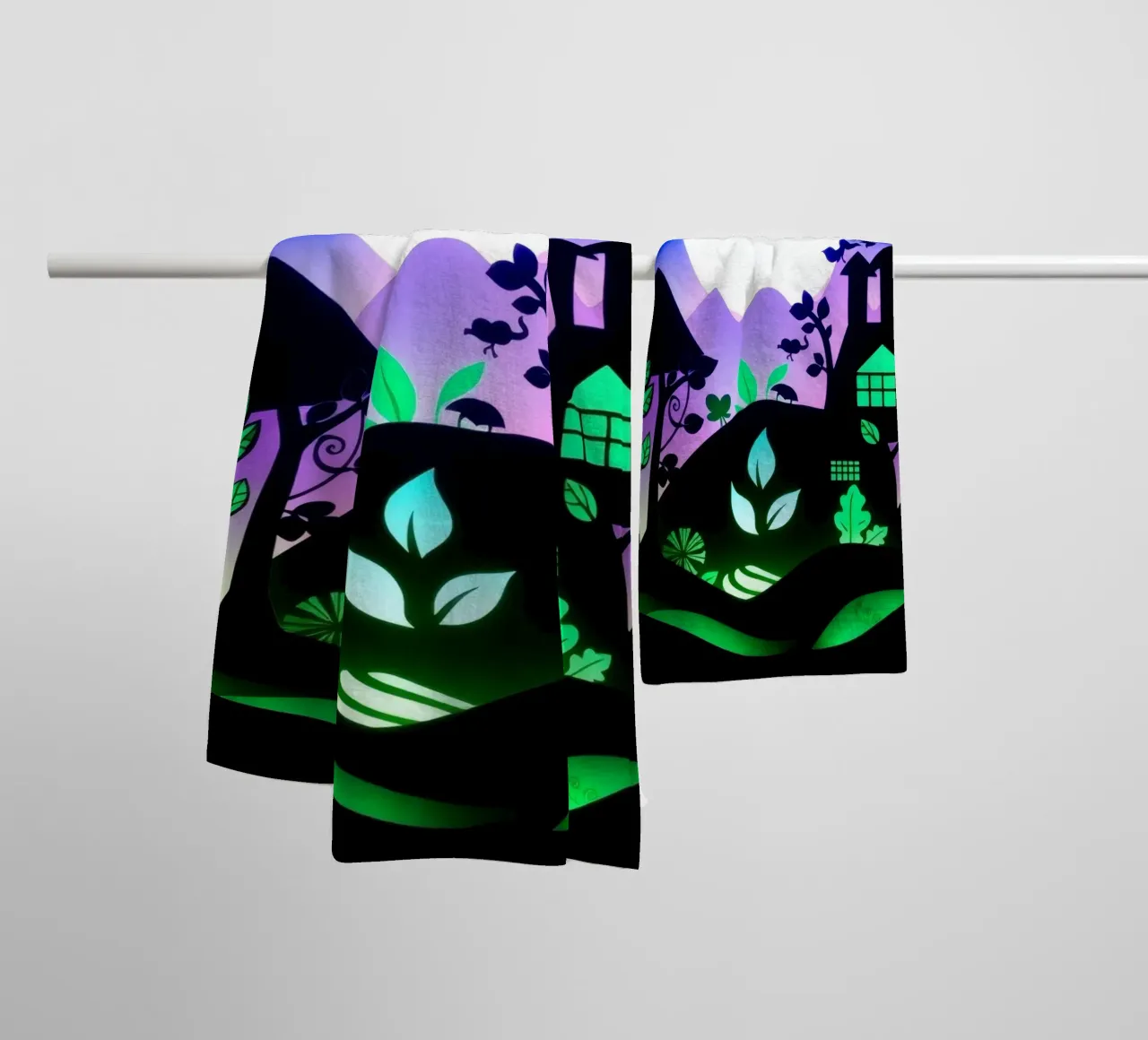 Art créatif en papier découpé représentant un paysage vibrant serviette de bain de DesignDoodle