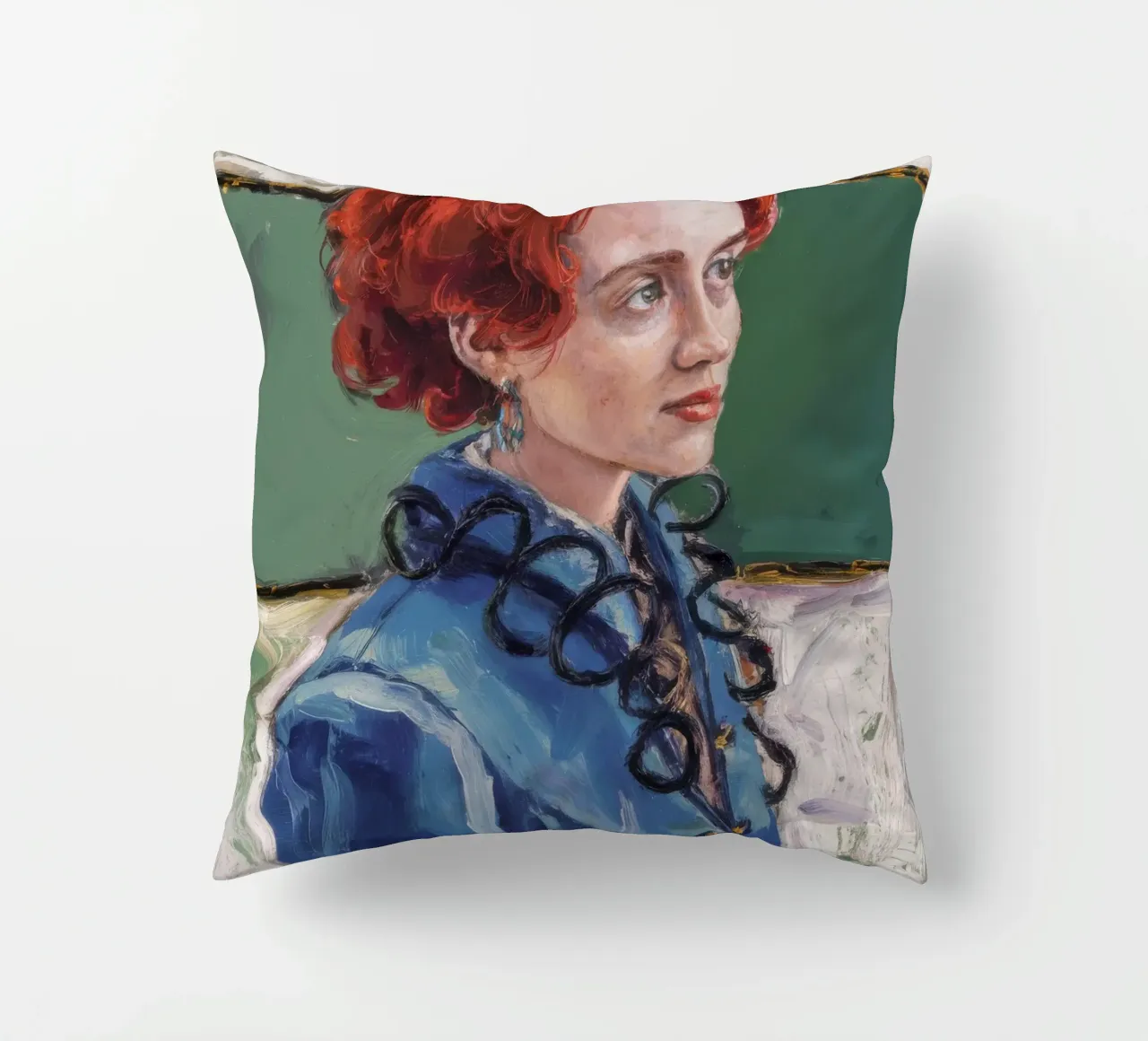 Roter Muse-Blick Kissen von Obisidian Brush