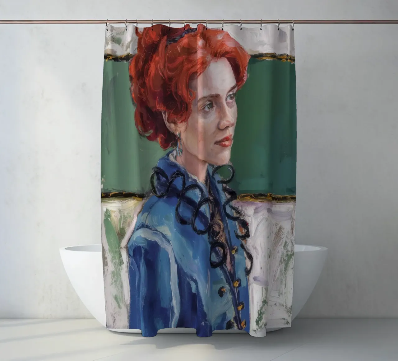 Red Muse Glance shower curtain by Obisidian Brush