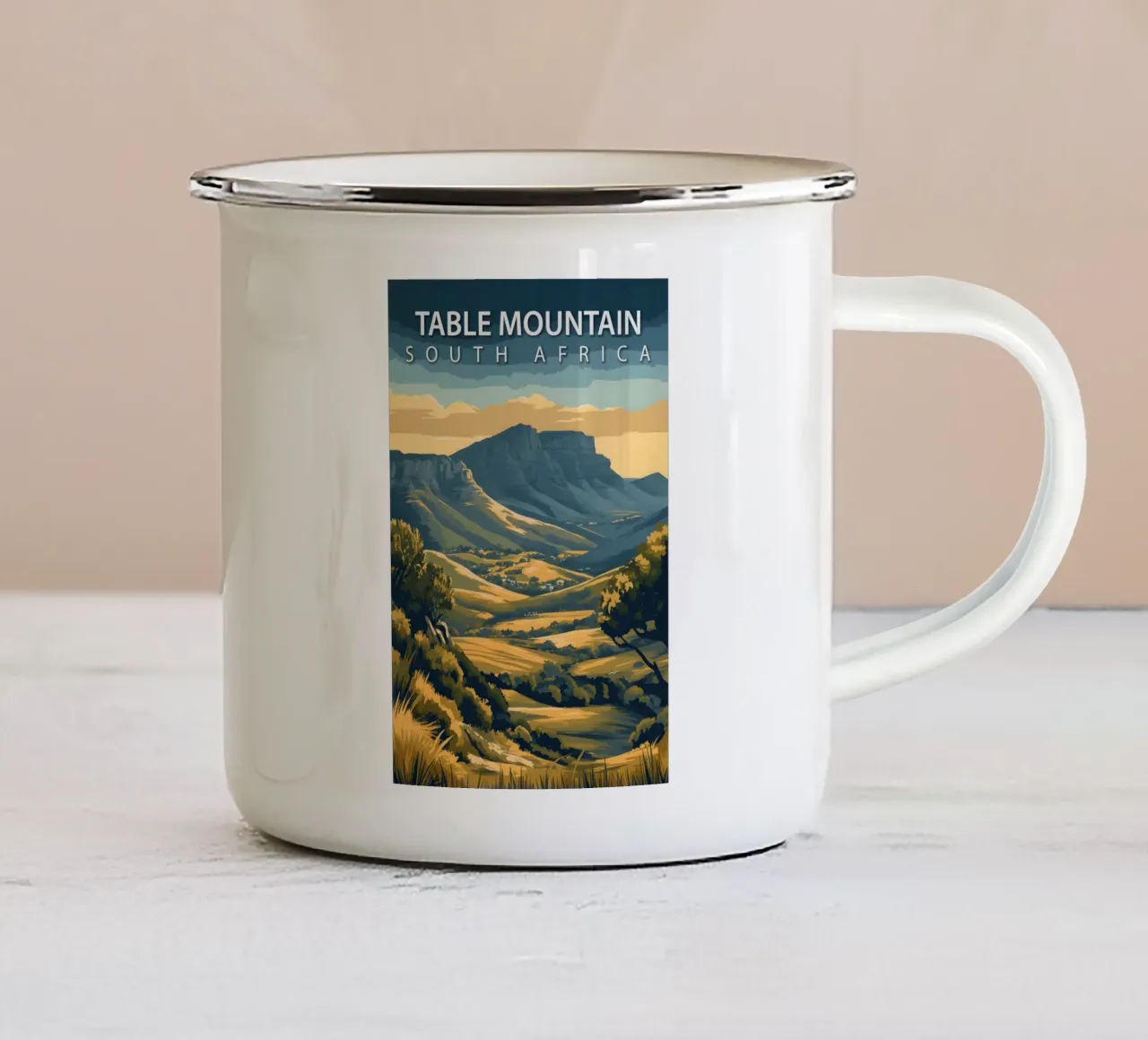 Table Mountain, Sudafrica tazza in smalto da Wanderlust Vibes