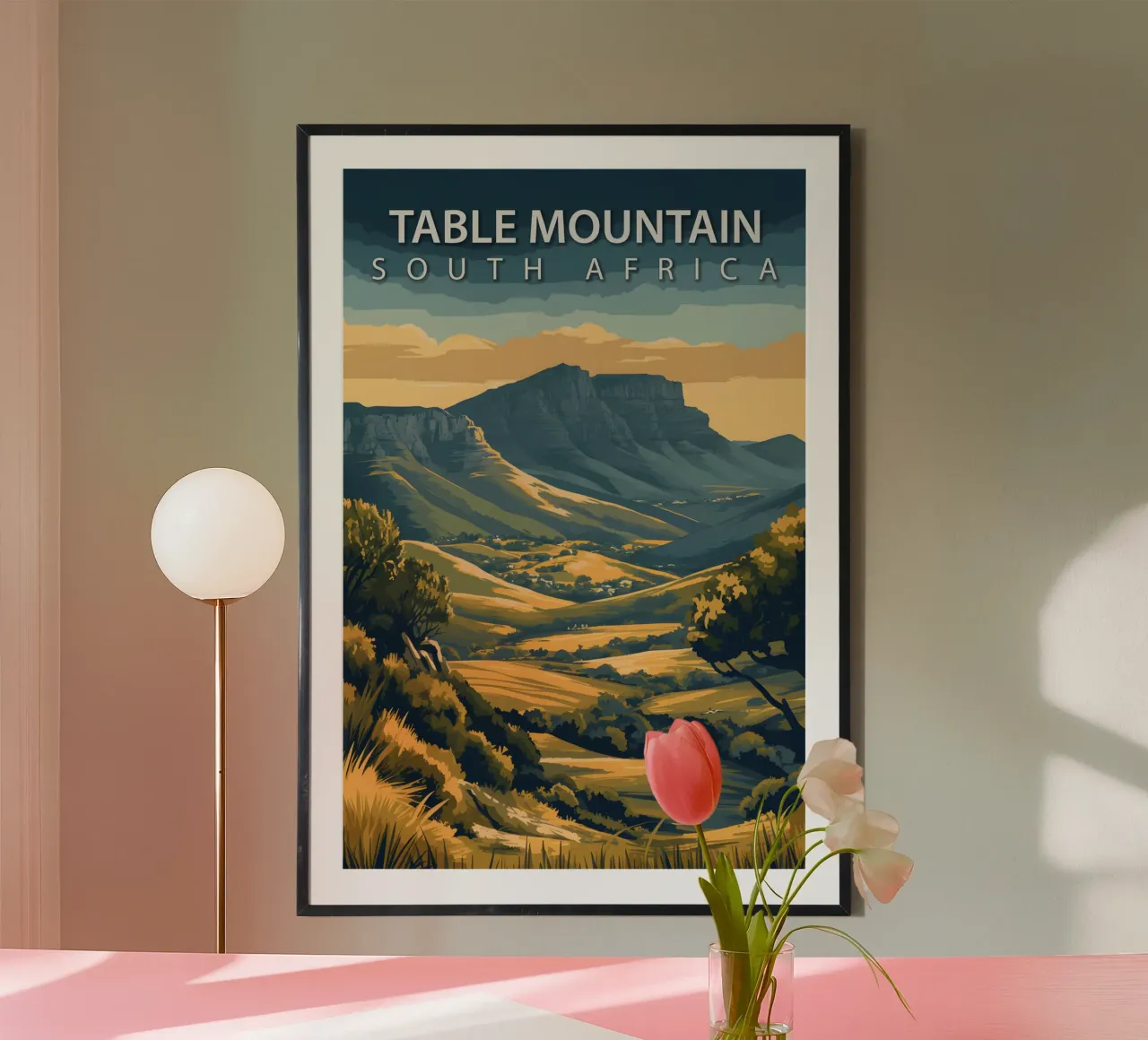 Table Mountain, Sudafrica poster con telaio in plastica da Wanderlust Vibes