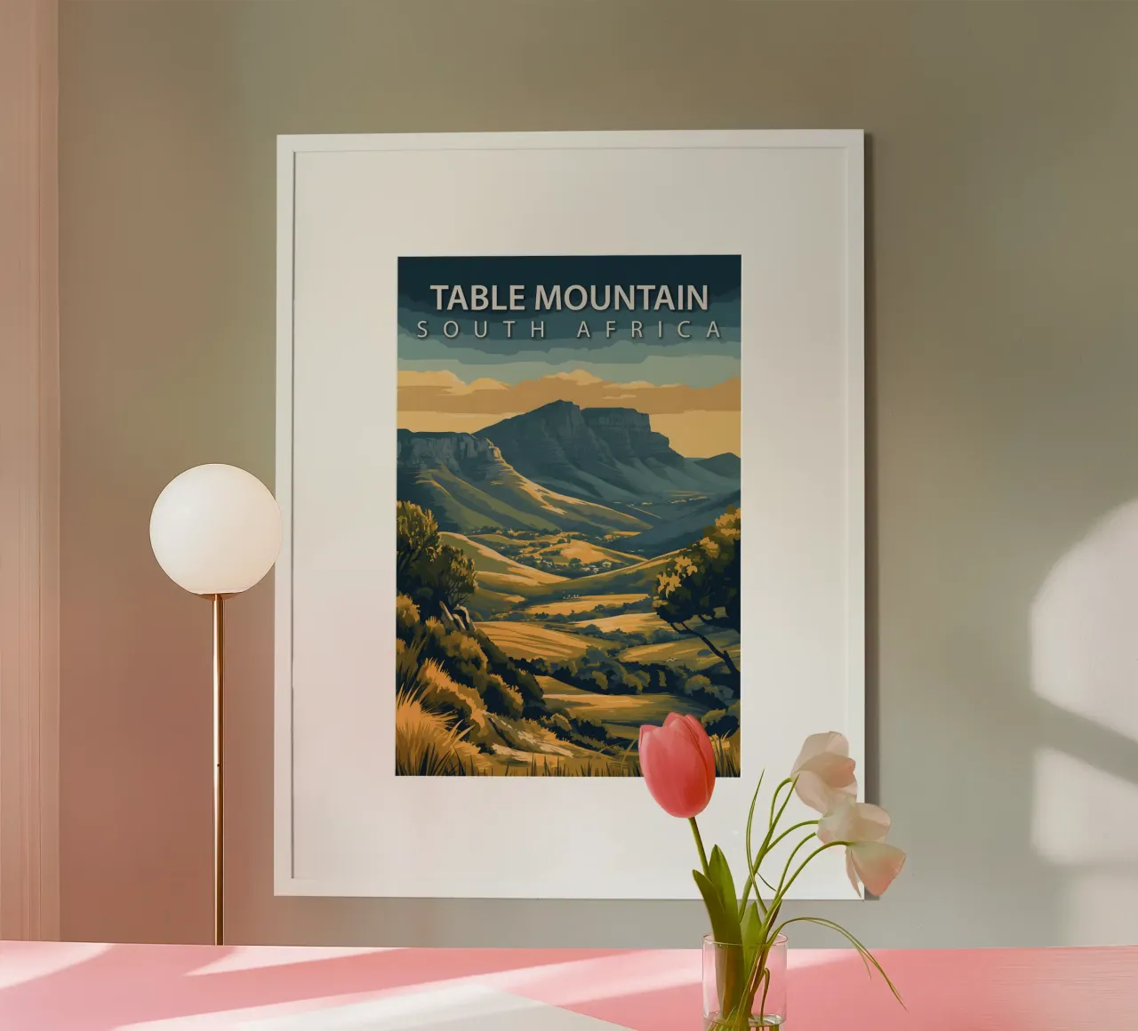 Table Mountain, Sudafrica poster con telaio in plastica da Wanderlust Vibes