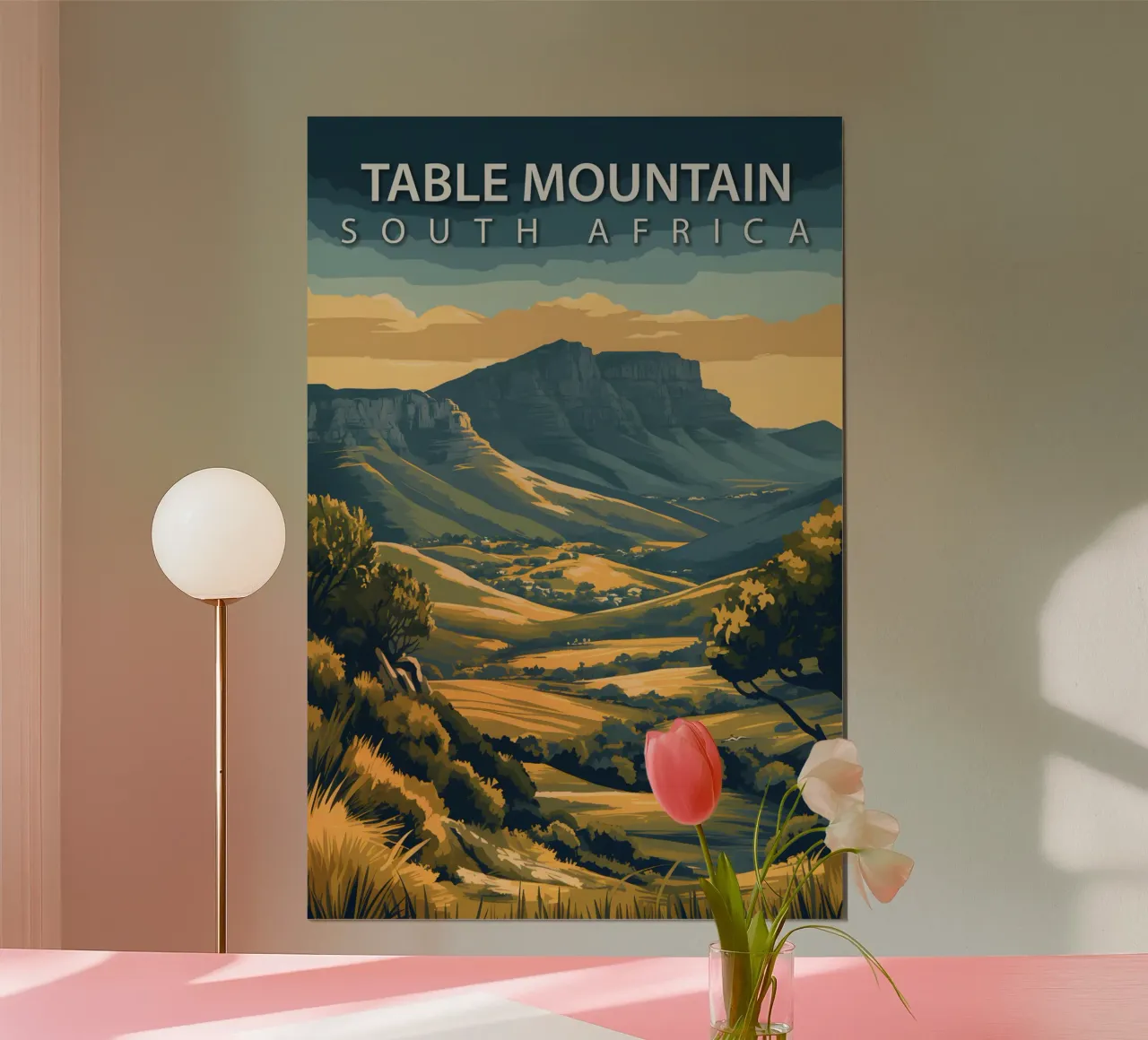 Table Mountain, Sudafrica poster con telaio in plastica da Wanderlust Vibes