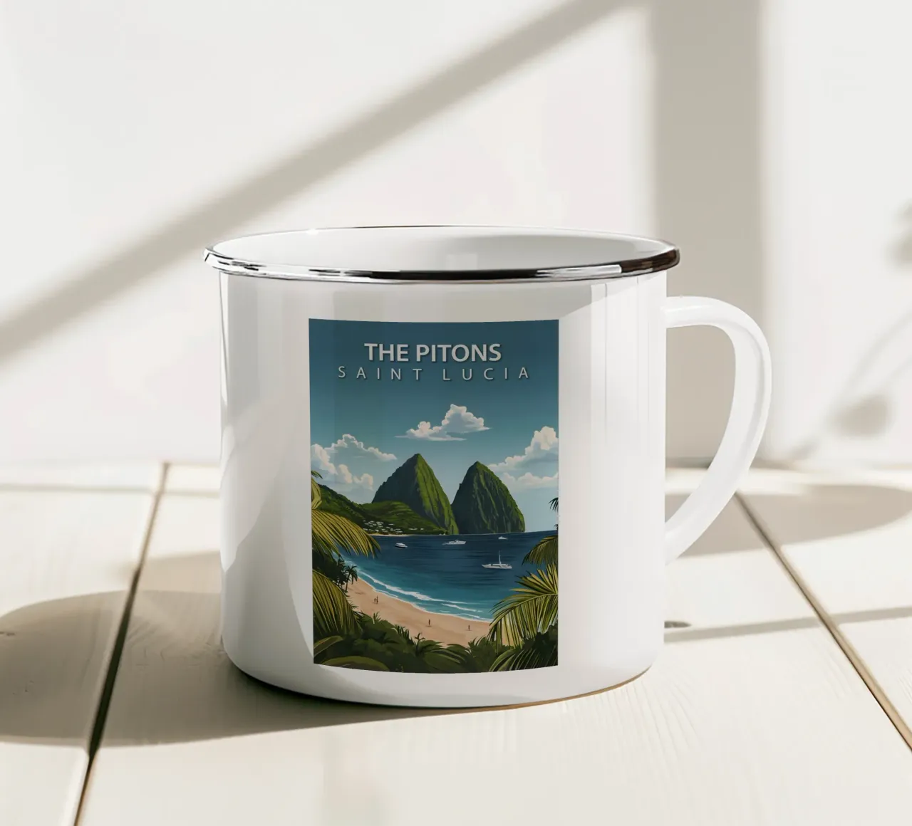 I Pitons, Santa Lucia tazza in smalto da Wanderlust Vibes