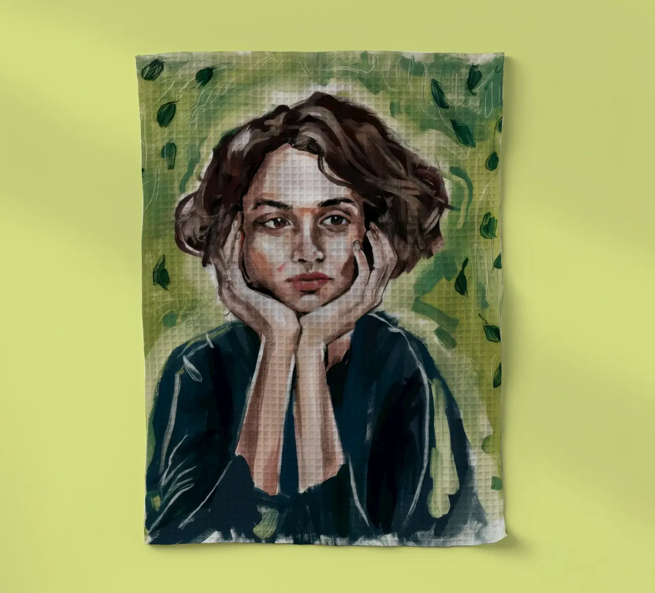 Mirada verde pensativa paño de cocina de Obisidian Brush