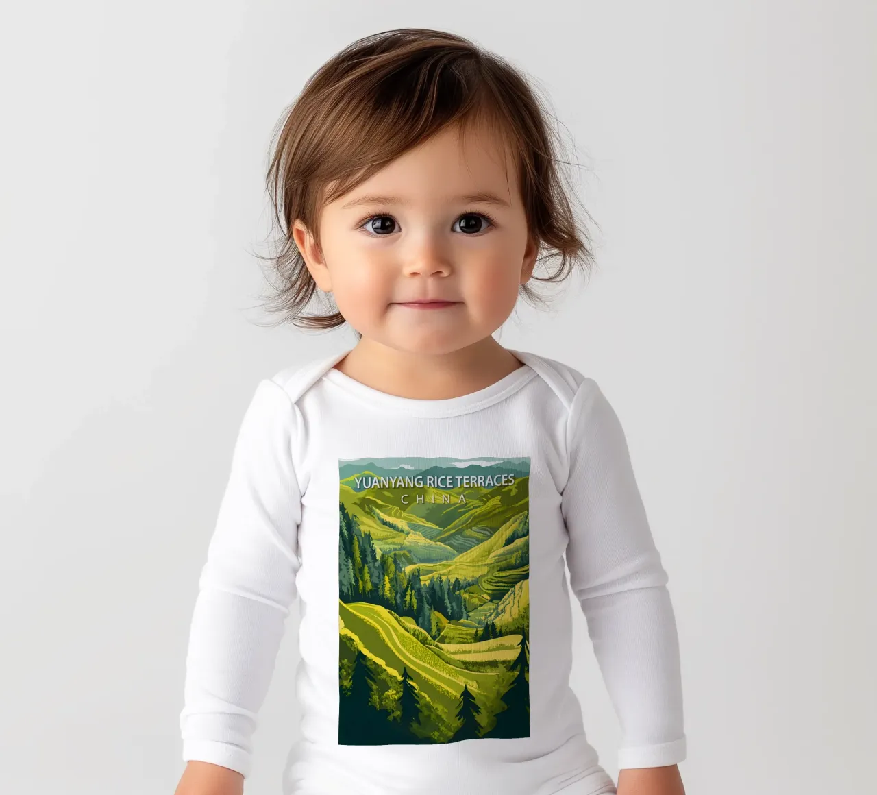 Yuanyang Rice Terraces, China long-sleeve baby romper by Wanderlust Vibes
