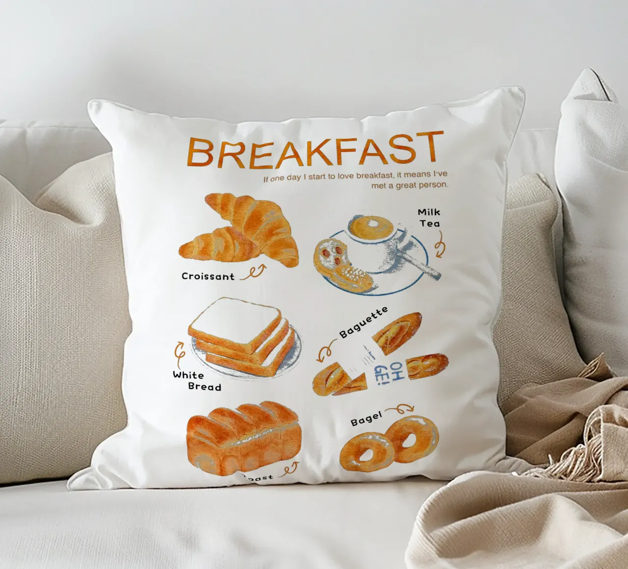 Breakfast / Morning Brunch decorative cushion by Attaboy Dsgn