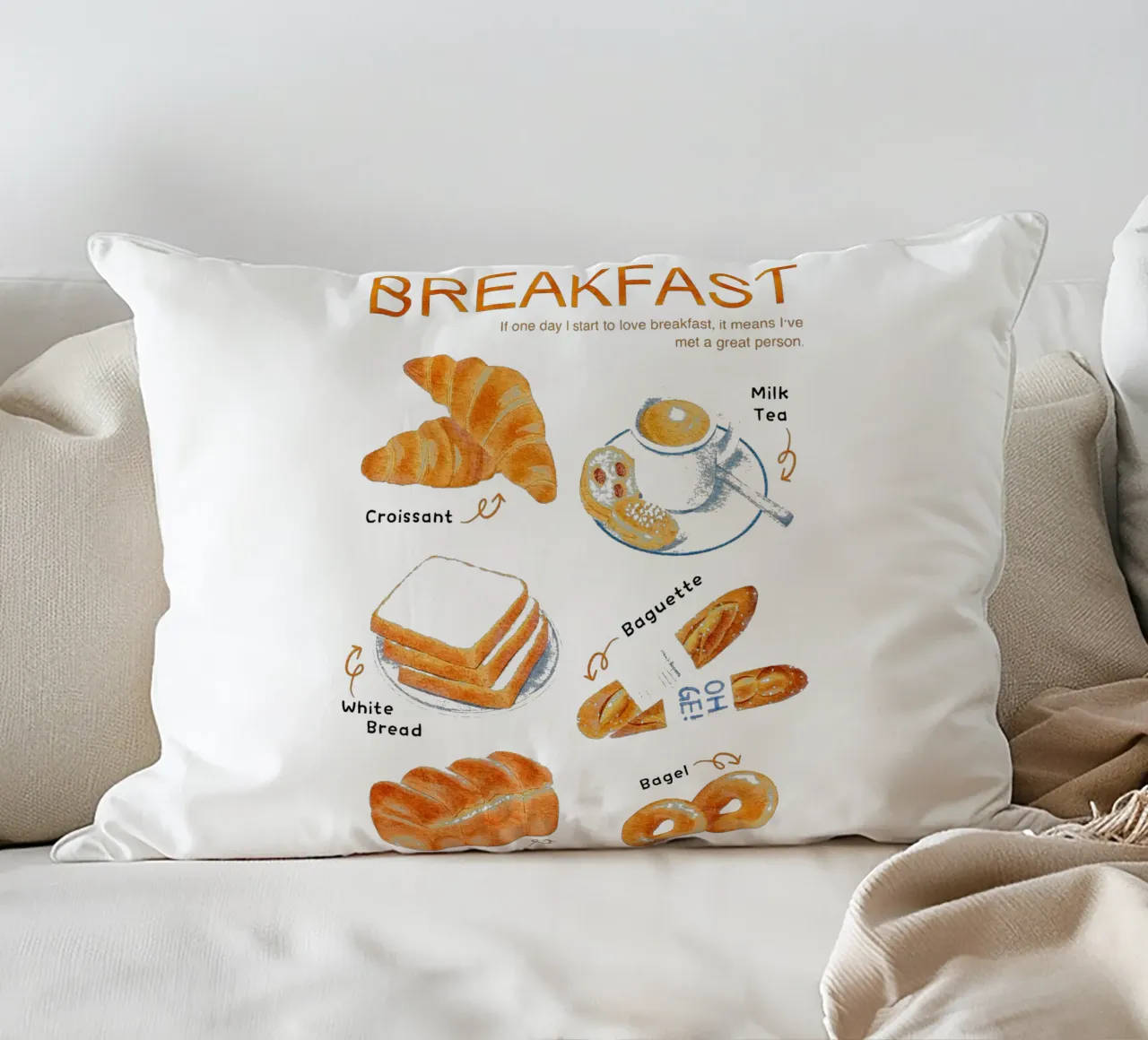 Breakfast / Morning Brunch decorative cushion by Attaboy Dsgn