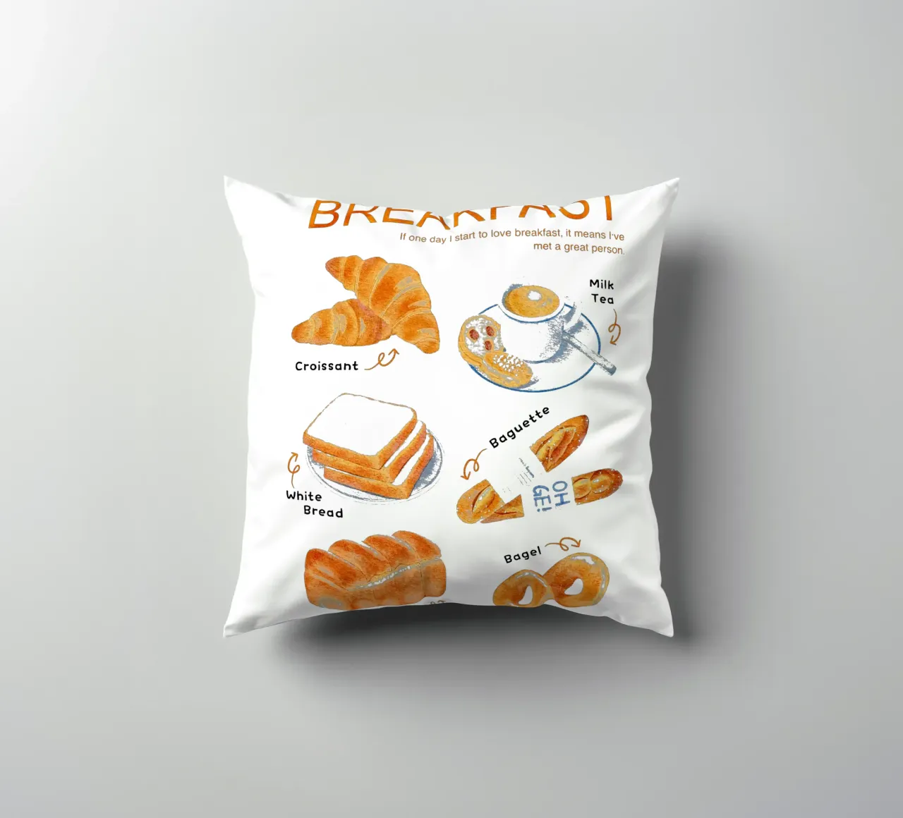 Breakfast / Morning Brunch decorative cushion by Attaboy Dsgn