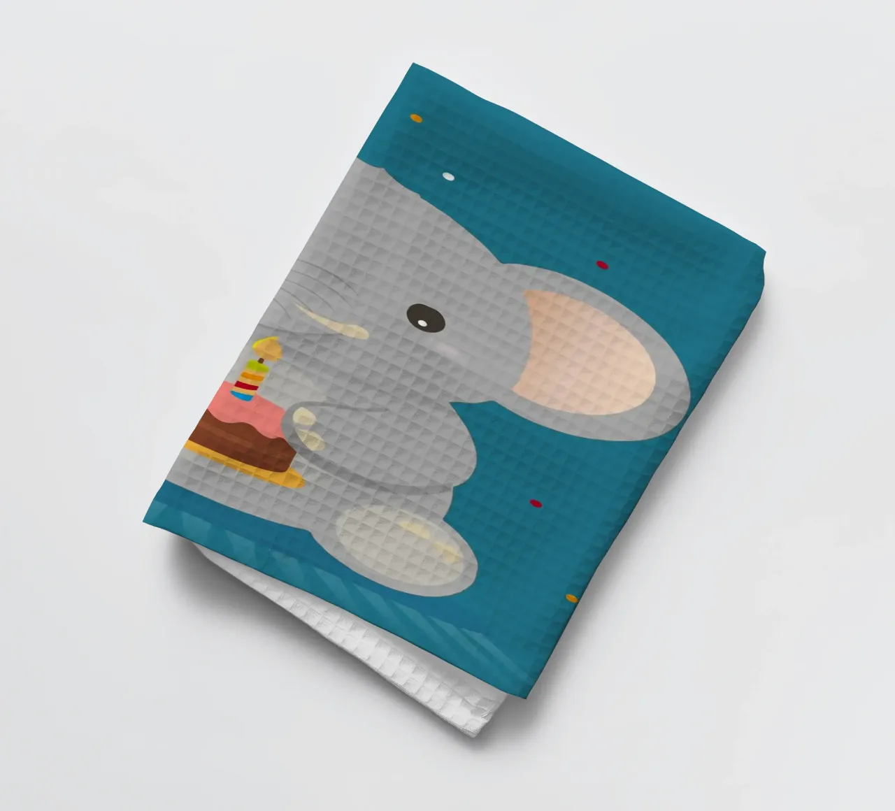 Birthday elephant with cupcake - cute animal motif to celebrate tea towel by namosh
