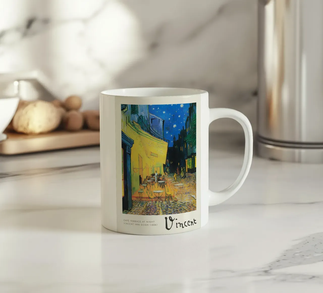 La "Terrazza del caffè di notte" di Van Gogh: una post-impressione iconica tazza in ceramica da NorwesClub