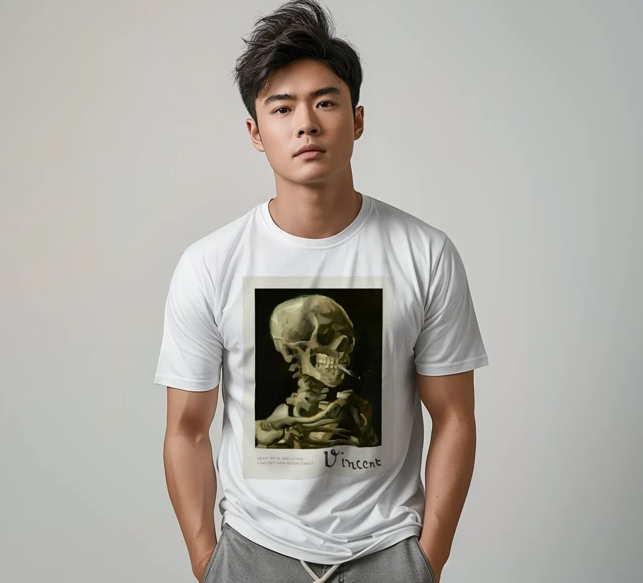 Van Gogh Skeleton with Cigarette - Macabre Art Print Trend t-shirt by NorwesClub