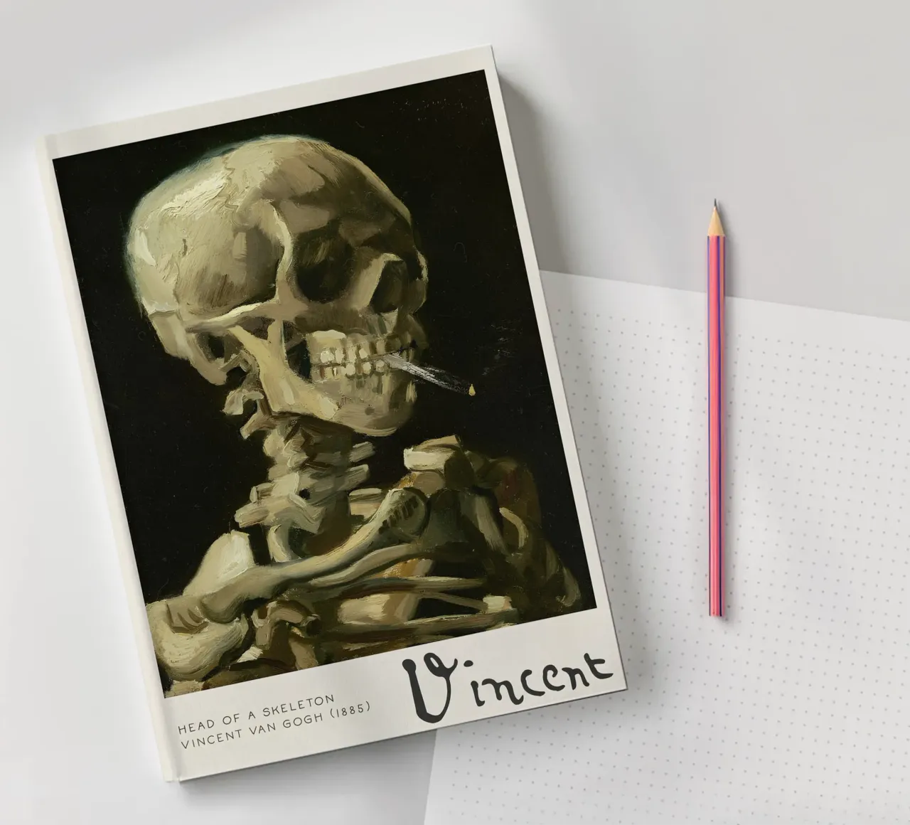 Van Gogh Skeleton with Cigarette - Macabre Art Print Trend notebook by NorwesClub