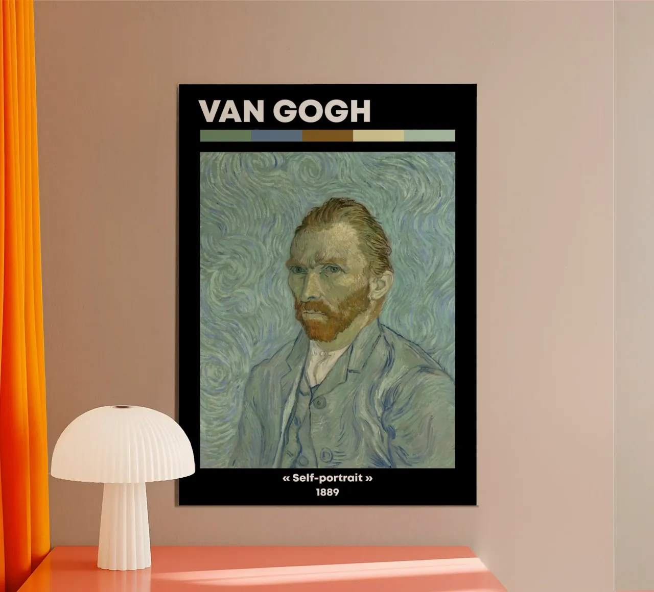 Van Gogh Self-Portrait - Post-Impressionist Swirling Canvas poster with wooden frame by NorwesClub