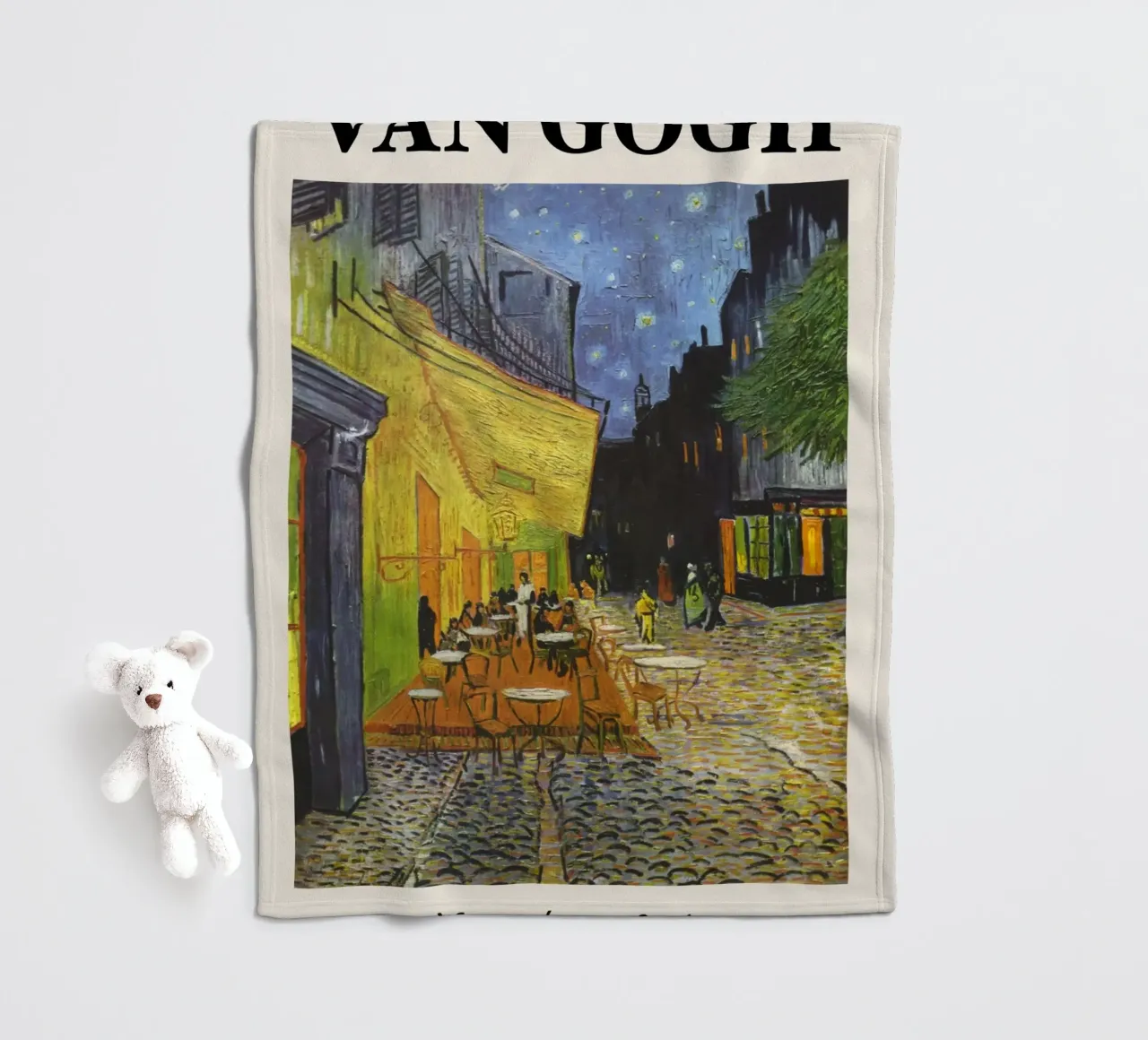 Van Gogh's Café Terrace at Night, Post-Impressionist Citysca fleece blanket by NorwesClub