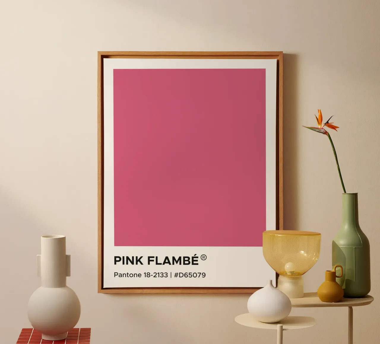 Roze Flambe Pantone canvas met Baklijst van Paigaam Studio