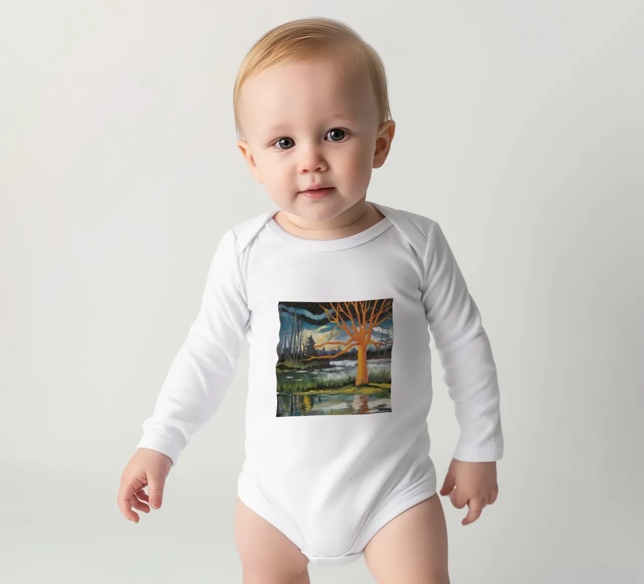 Golden Tree Echo long-sleeve baby romper by Solestice Strokes