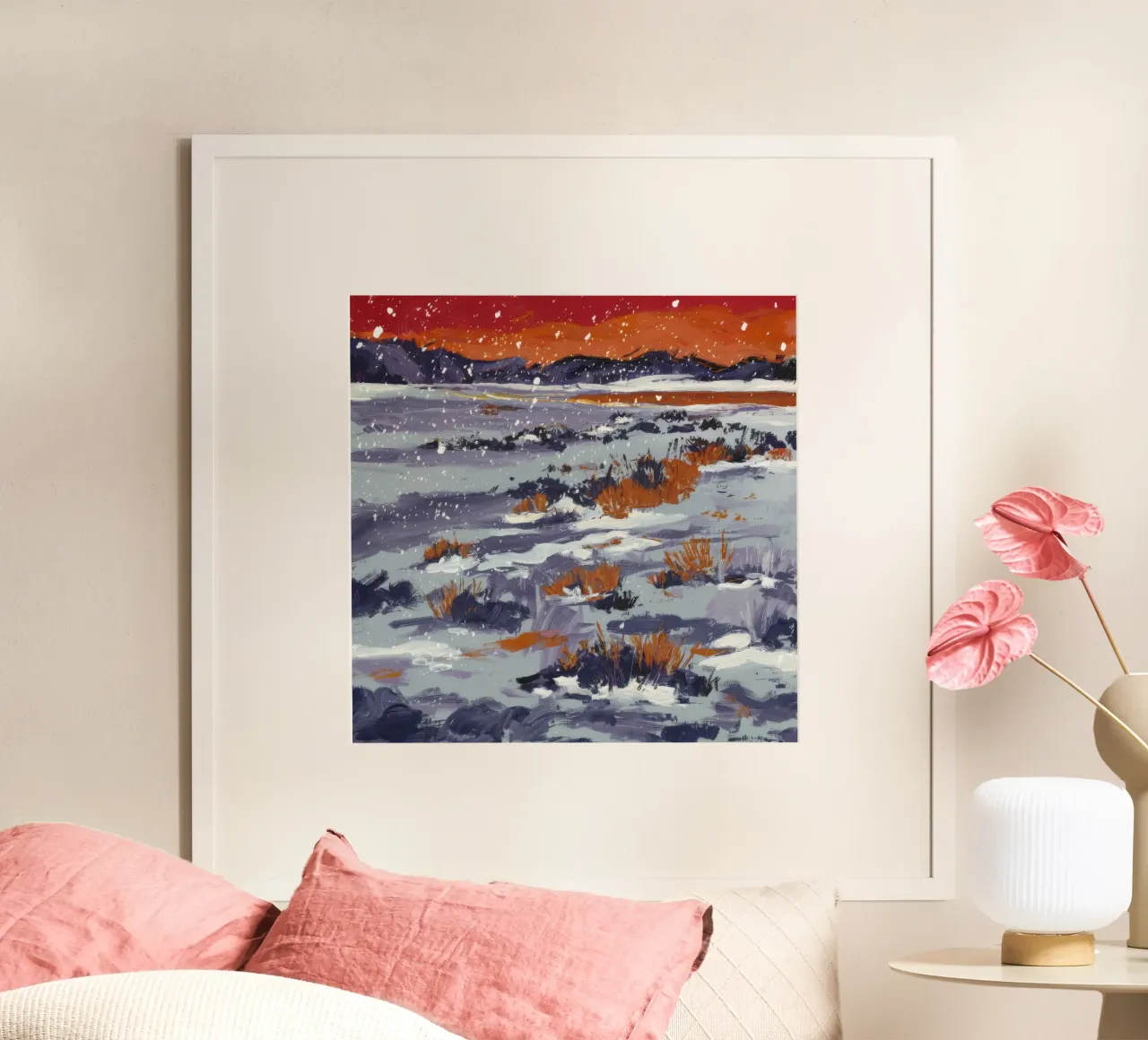 Deriva di neve cremisi poster con telaio in plastica da Solestice Strokes