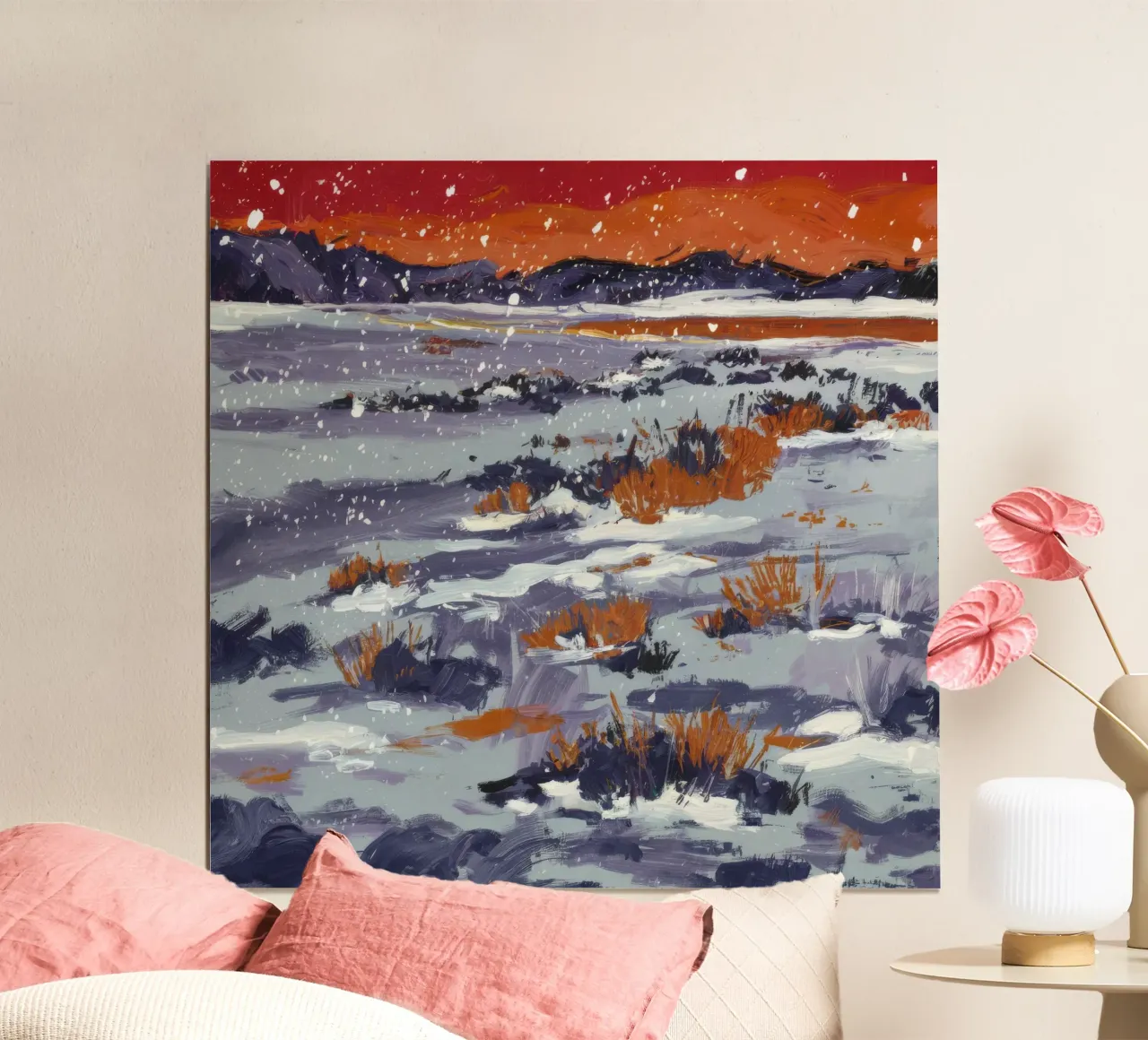 Deriva di neve cremisi poster con telaio in plastica da Solestice Strokes