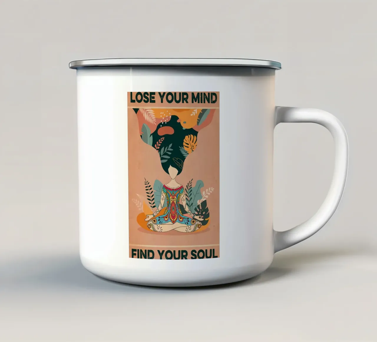 Perdere la mente trovare l'anima Donne Yoga tazza in smalto da Aaronshop