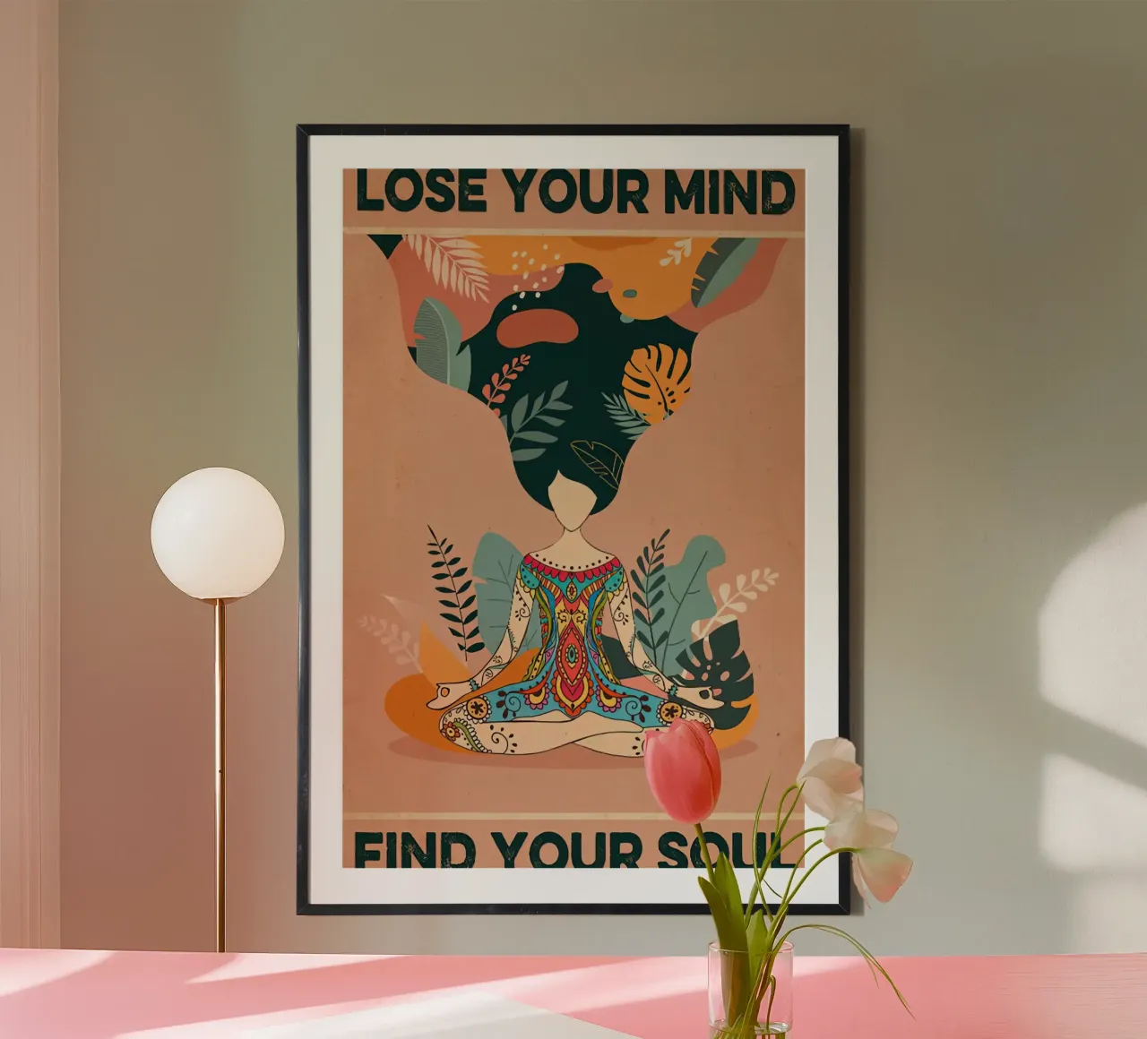 Verliere deinen Verstand Finde deine Seele Frauen Yoga Poster mit Kunststoffrahmen von Aaronshop