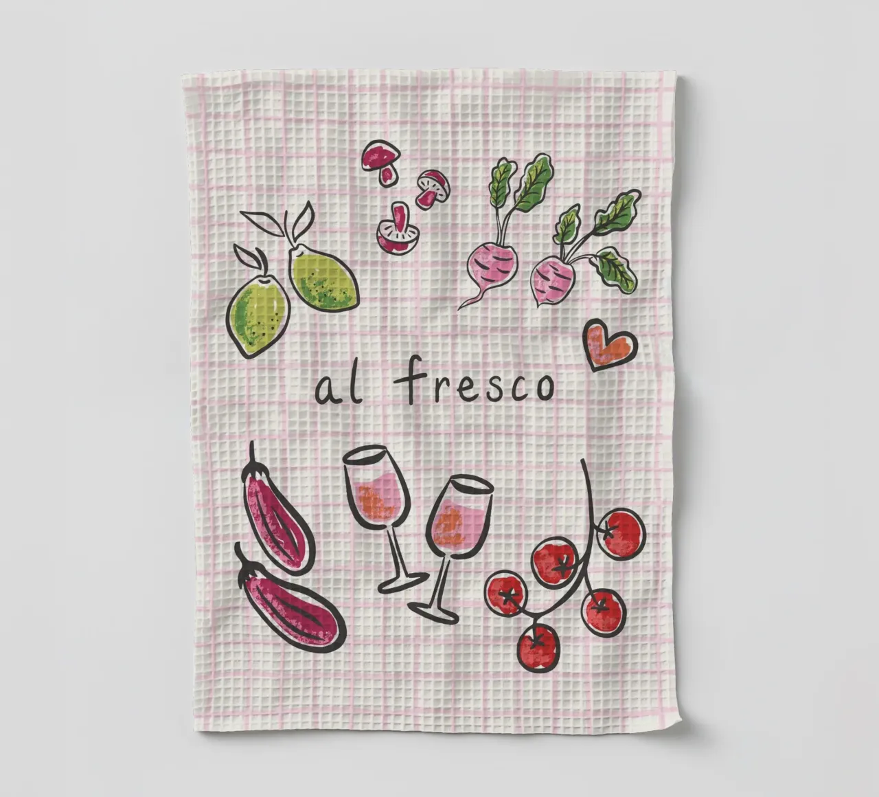 Al Fresco - Italian Picnic Vibes in pink and green canovaccio da cucina da Vivdesign