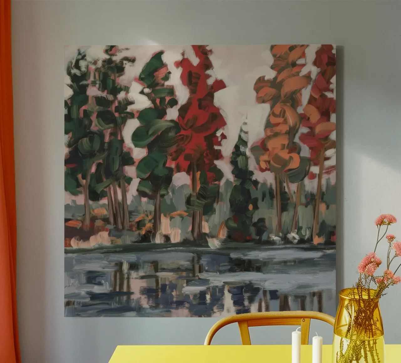 Rassemblement de l'étang d'automne toile avec Caisse américaine de Solestice Strokes