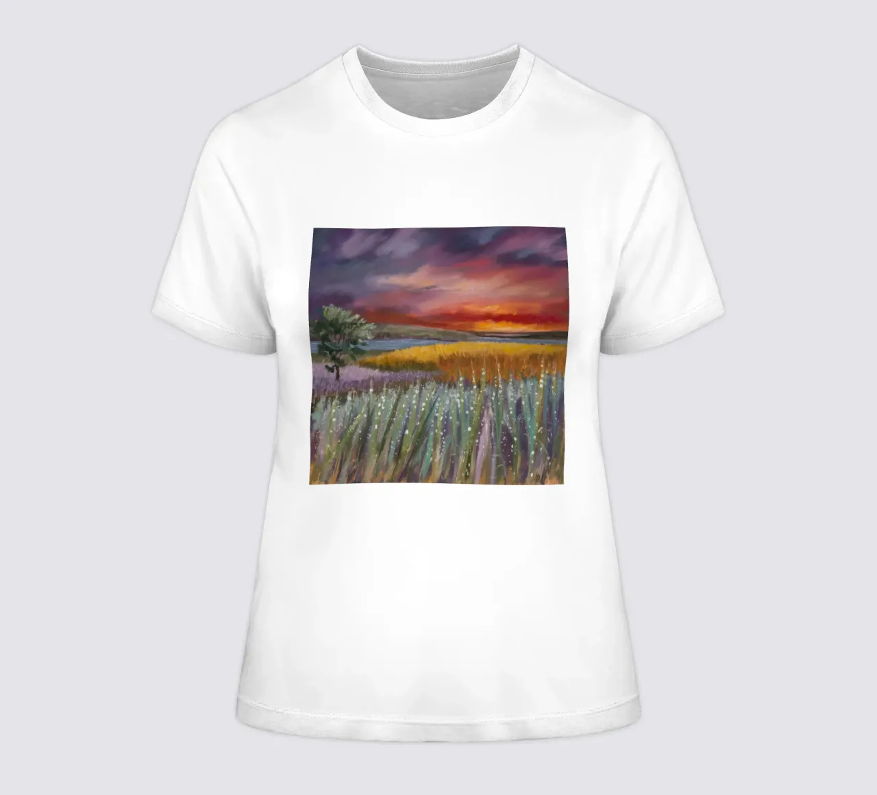 Lavendel-Feuer-Horizont Frauen T-Shirt von Solestice Strokes