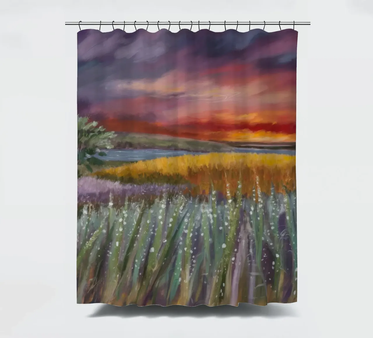 Lavender Fire Horizon shower curtain by Solestice Strokes