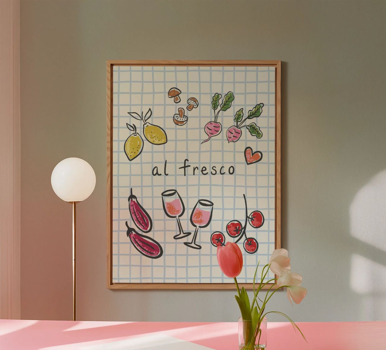 Al Fresco – Naïve Hand Drawn Picnic Print alluminio dibond da Vivdesign