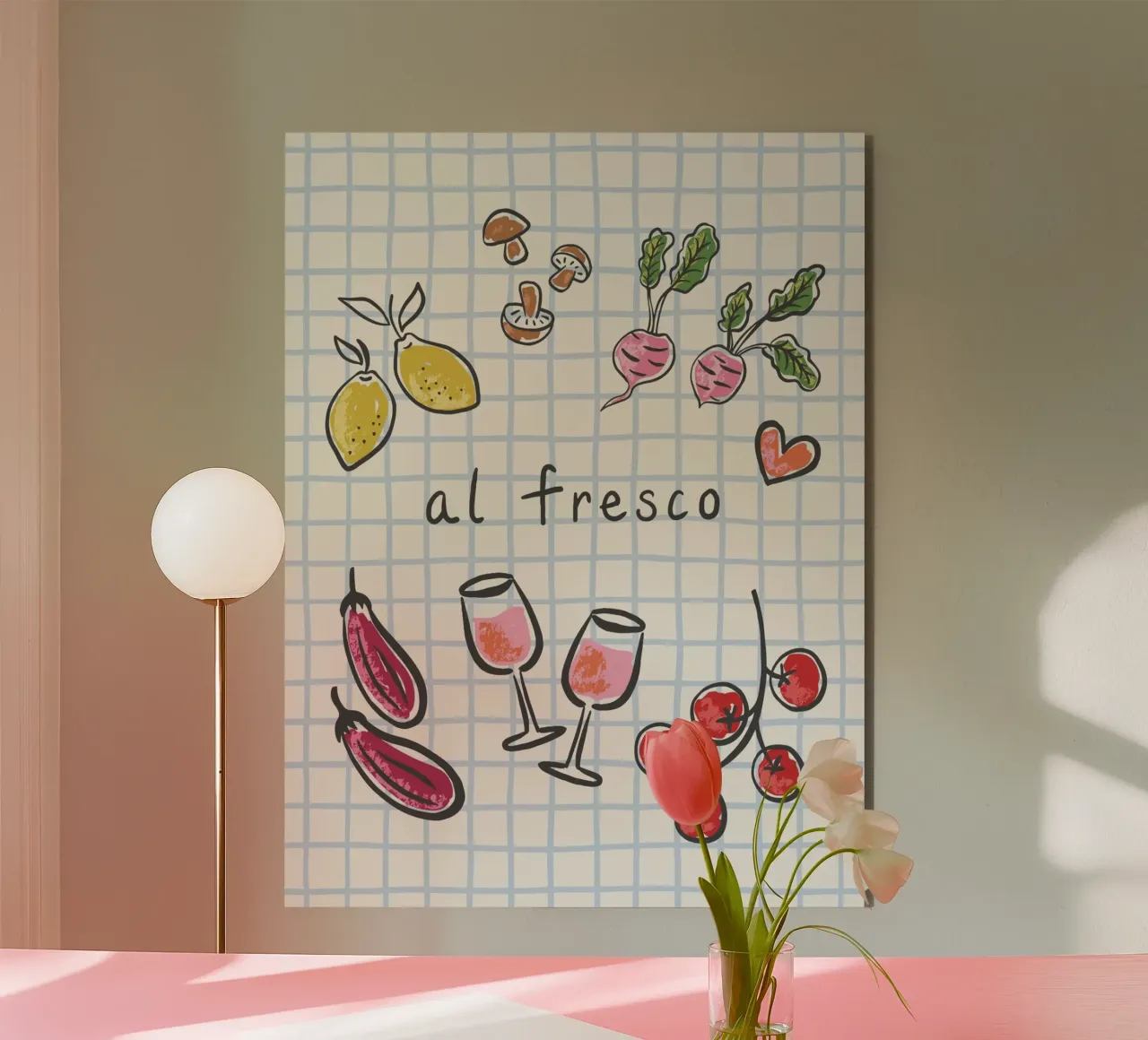 Al Fresco – Naïve Hand Drawn Picnic Print pannello forex da Vivdesign