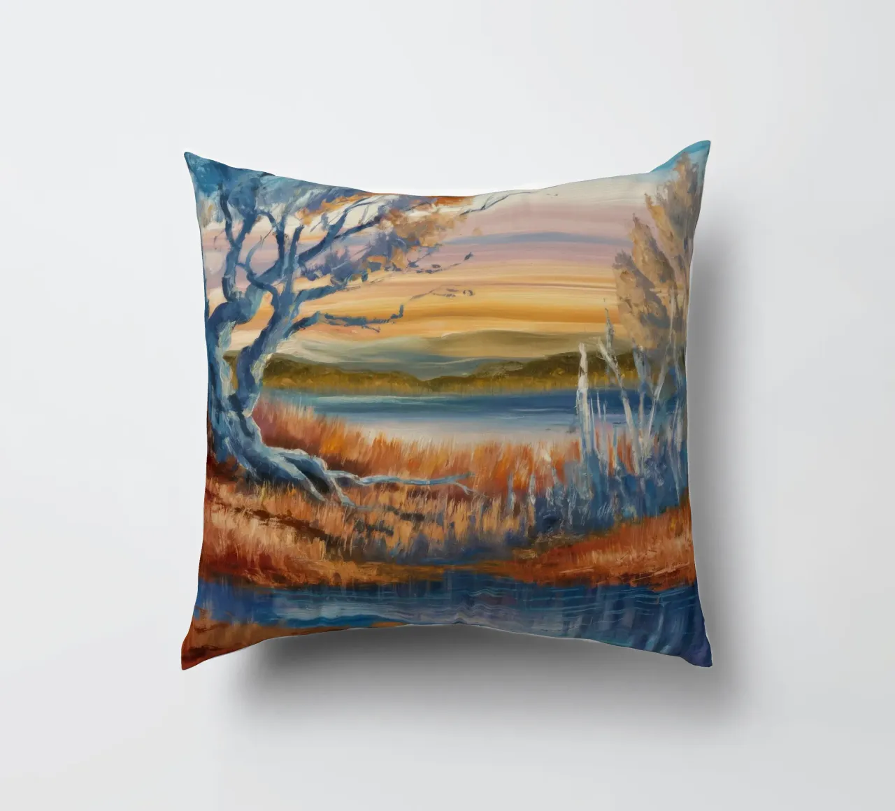 Ansa del fiume Twilight cuscino da Solestice Strokes